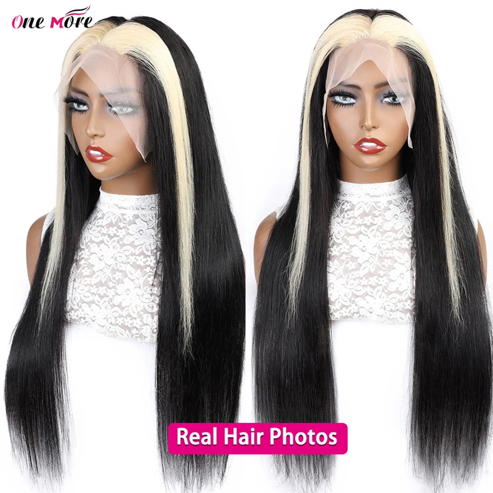 Stinktierstreifen Echthaarperücke 1B/613 Highlight Blond Glatt Lace Front Perücke 13x4 Farbige Lace Front Echthaarperücken 250 Dichte