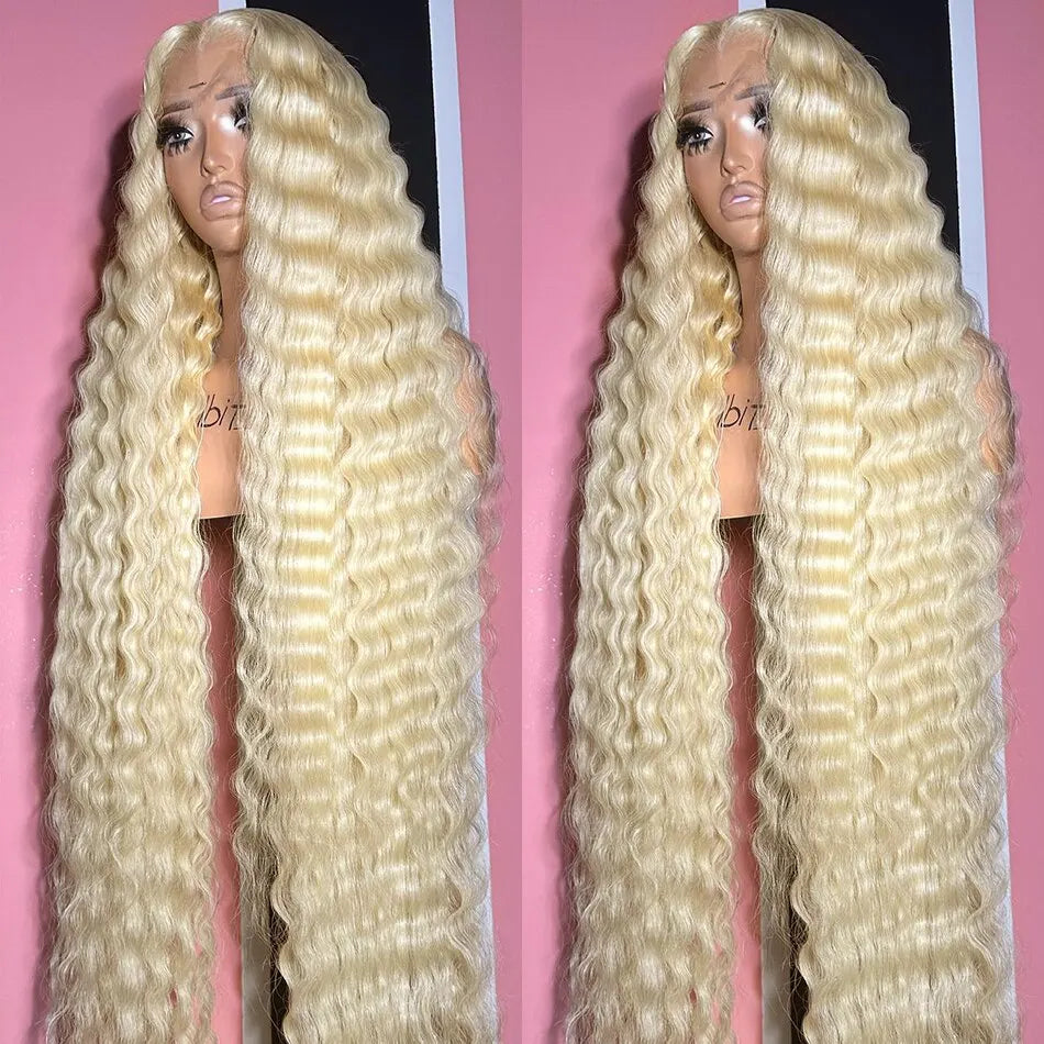 613 Transparente HD-Spitzenfront Echthaarperücke lockig 13x6 Honigblond Deep Wave Full Lace Frontal Perücke Brasilianisch 40 Zoll 250 Dichte
