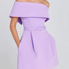 Women Belt Patchwork Short Sleeve Mini Dress, Spring Summer Fashion Slash Neck Party Dress, Solid Off The Shoulder Ladies Dress