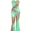 European and American fashion new butterfly lace cross vest and wide-leg trousers two-piece suit