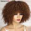 250D Braun Afro Kinky Curly Echthaarperücken mit Pony Zum Tragen Glueless Perücke Remy Brasilianische Kurze Lockige Echthaarperücke