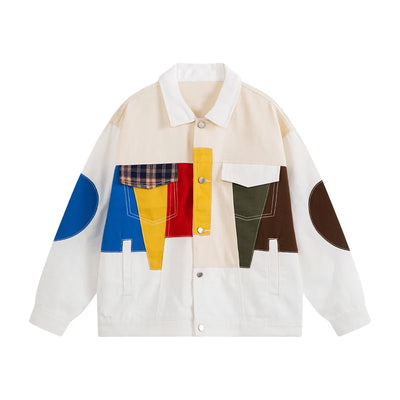 American Retro color Contrast Patchwork Loose Coat Spring Fashion Brand Trend Design Handsome Senior Casual Denim Jacket