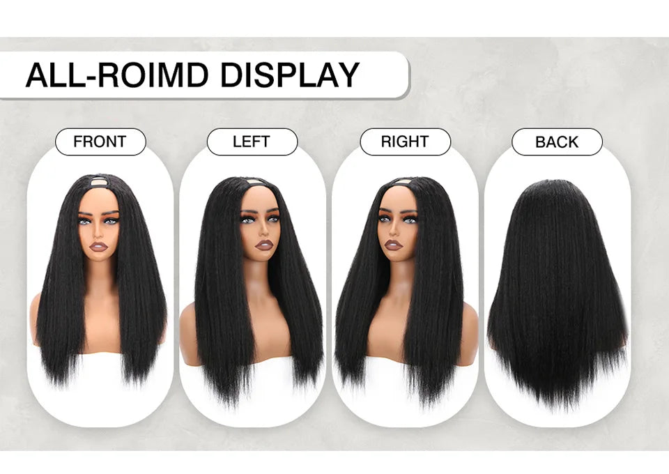 Yaki Straight U-Part-Perücken für schwarze Frauen, Kinky Straight U-Part-Perücke Echthaar Kurz Schwarz Braun U-Part-Perücke Kinky Straight Clip