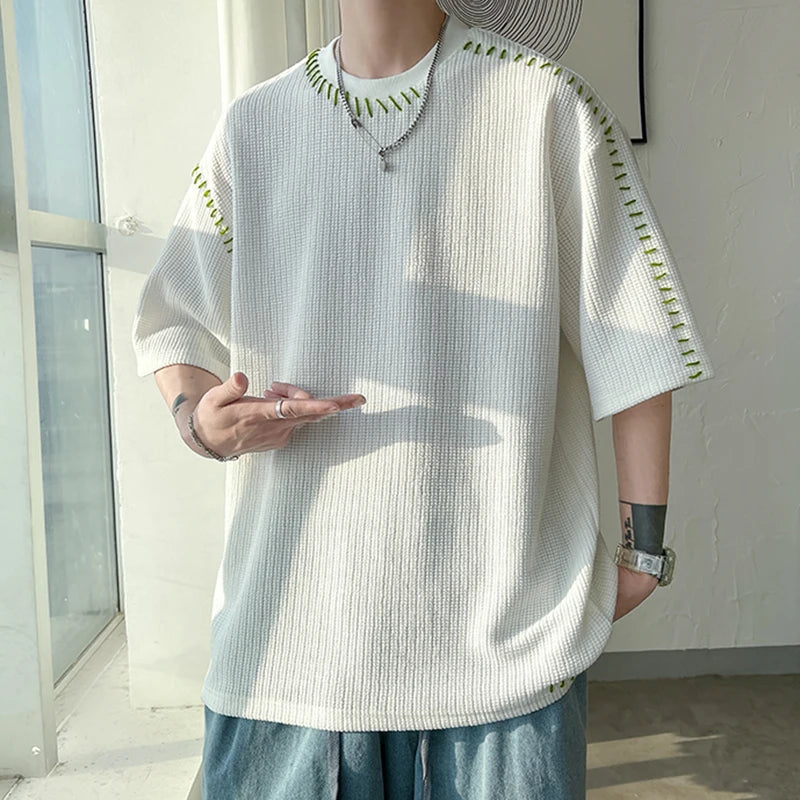 Herren Sommer Qualität T-Shirts Manuelle Naht Harajuku Lässiges T-Shirt Für Männer 2023 Neu Neutral Oversize T-Shirts Kurzarm Oberteile