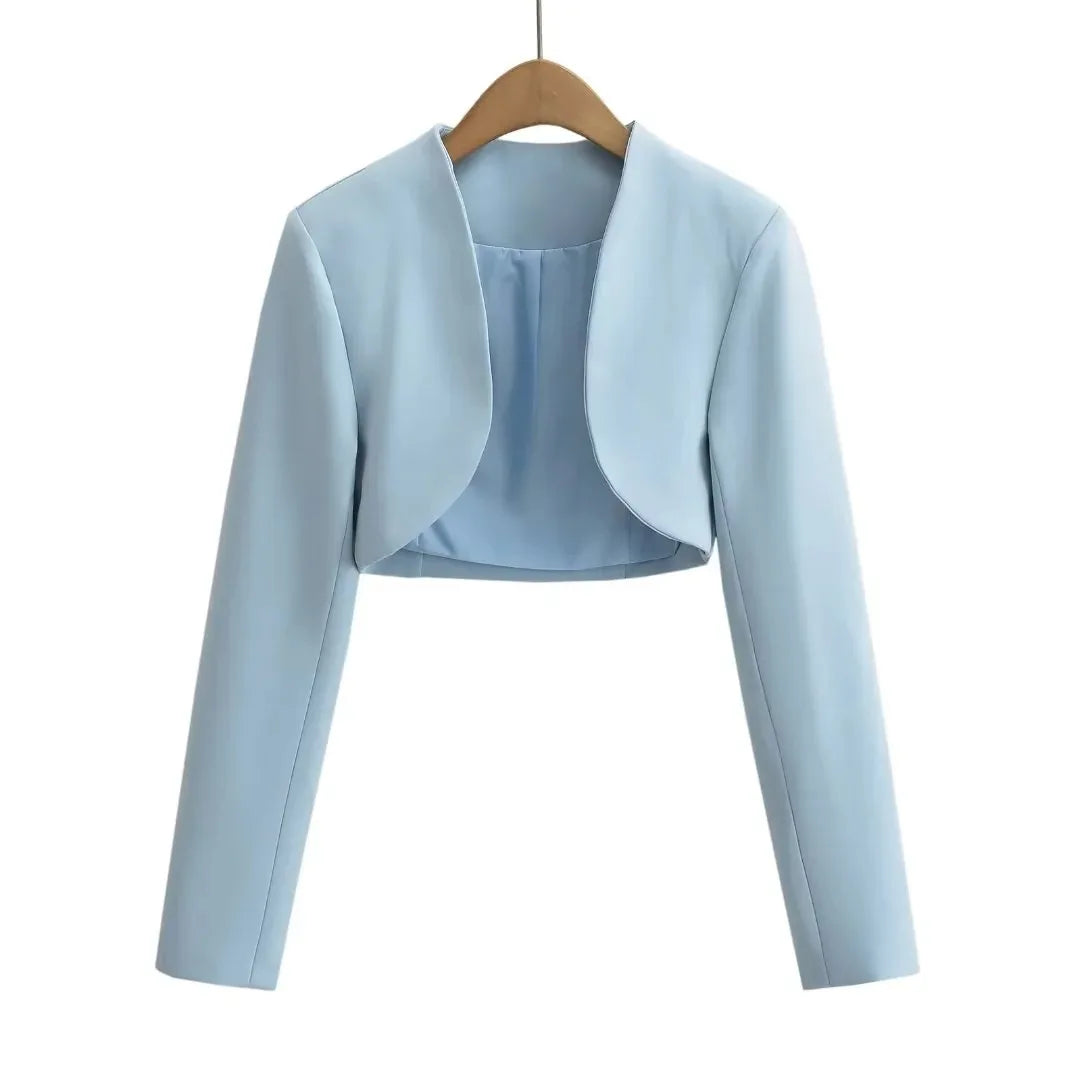 2023 Herbst V-Ausschnitt Offene Nähte Cropped Blazer Damen Langarm Kurze Anzüge Mode Oberbekleidung