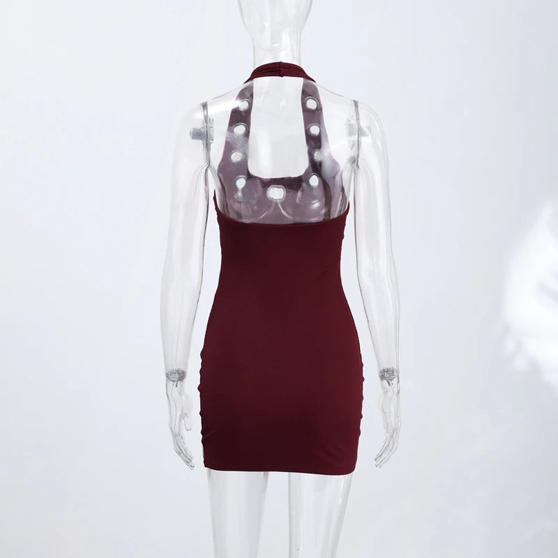 Sexy Halter Metal Ring Cutout Dress Women's O-neck Sleeveless Bodycon Mini Dresses 2026 Summer New Lady Fashion Edgy Party Wear