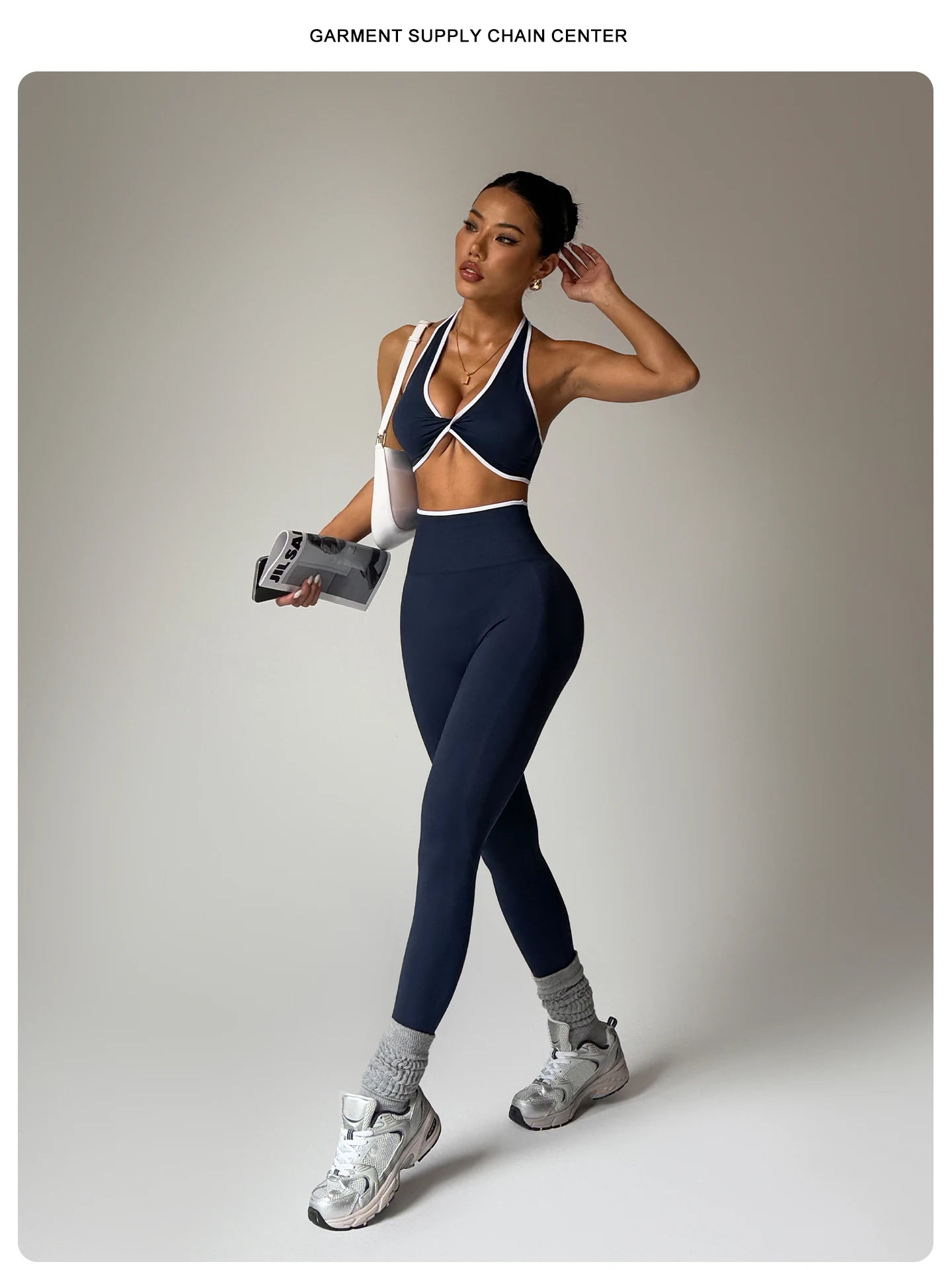ZHEJIN 2 Piece Yoga Set Women Contrast Trim Halter Sports Bra High Waist Seamless Leggings Gym Workout Set Fitness Activewear Su