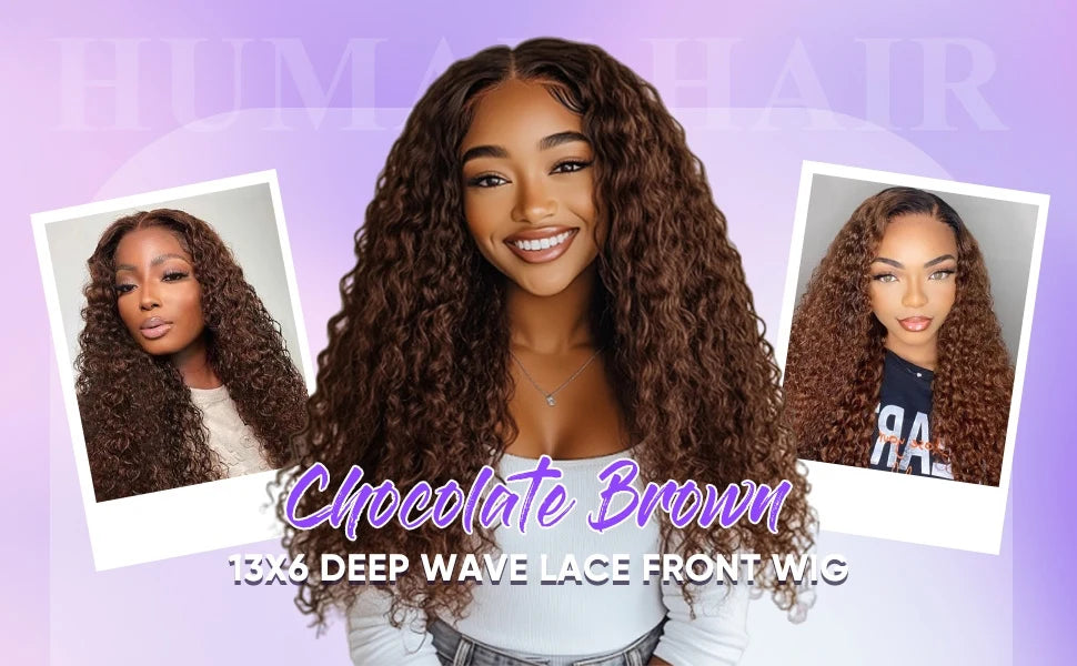 40 30 Inch Chocolate Brown Deep Wave Lace Front Wigs Human Hair #4 Colored 13x4 13x6 Hd Curly Lace Frontal Wigs Pre Plucked