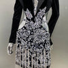 2024 Luxus Diamanten Quasten Sexy Cut-Out Gekerbte Schwarze Minikleid Damen Abendparty Vestido Feiern Club Party Outfit