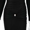 Articat Sexy Hohl Saum Langarm Elastisches Enges Kleid Damen Falten Doppellagig Weibliche Vestidos Elegantes Party Abendkleid