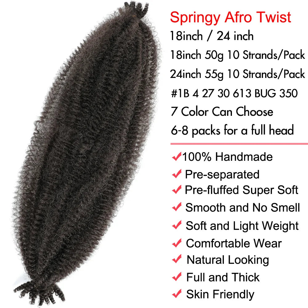 24 Zoll Kinky Afro Springy Braiding Crochet Hair 18 Zoll Marley Kinky Crochet Braids Hair Soft Afro Kinky Twist Crochet Braid Hair