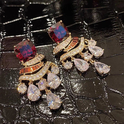 Zircon Water Drop Tassel Earrings Elegant Fashion Light Luxury Earrings