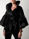 Lässige Puffärmel Rüschen Bluse Büro Damen Uni Farbe Wickelshirts Revers Kragen Elegantes Hemd Damen Mode Weiblich