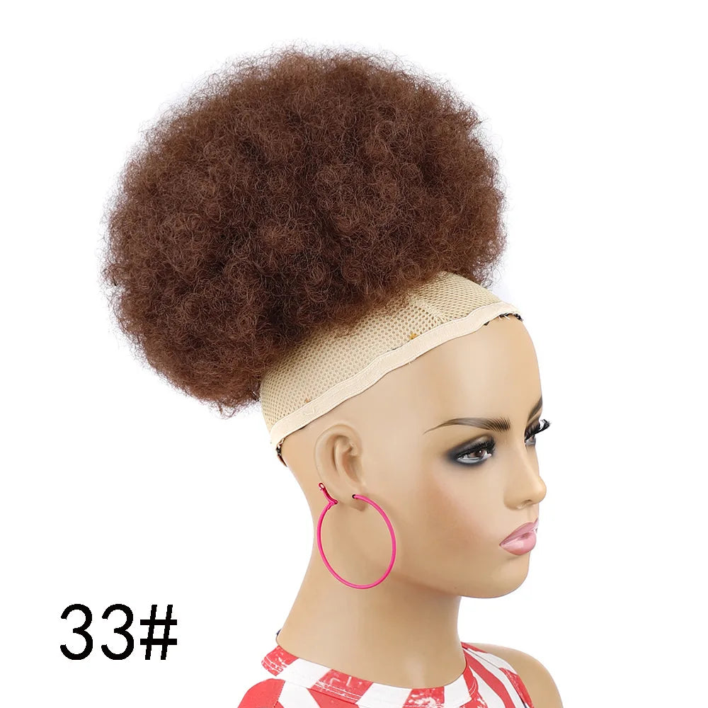 Synthetic Afro Puff Drawstring Ponytail Hair Bun 10 Inch Short Afro Kinkys Curly Afro Bun Extension Hairpieces Large Size
