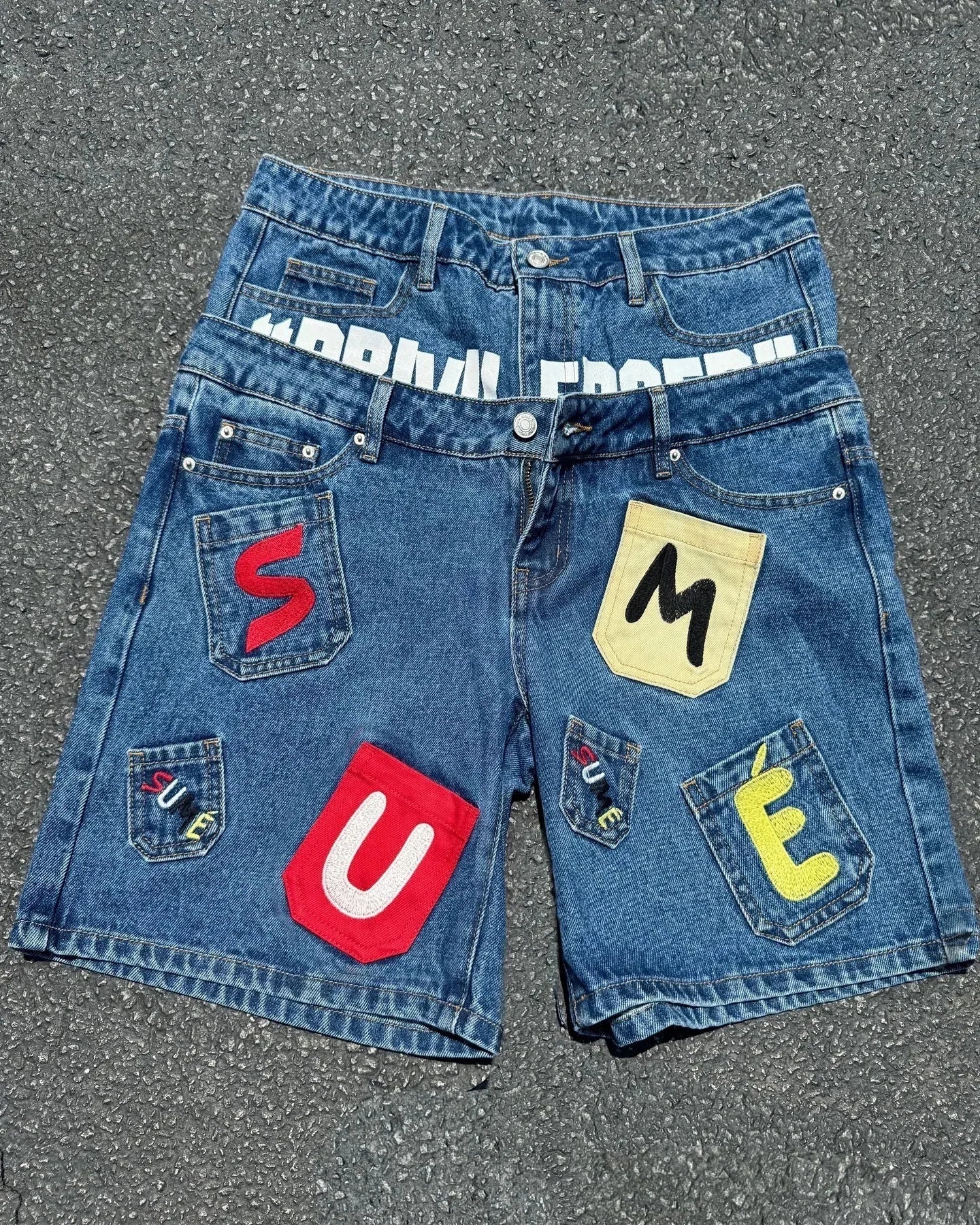 Y2K Hip Hop Denim Shorts Loose Fit Cotton Five-Quarter Length Printed Embroidered Low-Mid Waist Jeans Shorts for Men
