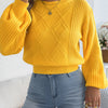 Women's Solid Color Round Neck Lantern Long Sleeve Knitted Sweaters for 2026 Autumn Winter Woman Clothes Yellow Red Khaki Tops