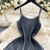 Joskaa 2026 Autumn Retro Striped Knit Dress Women Elegant Pleated Waist Slim Low Cut Sleeveless A-line Slip Dress Streetwear