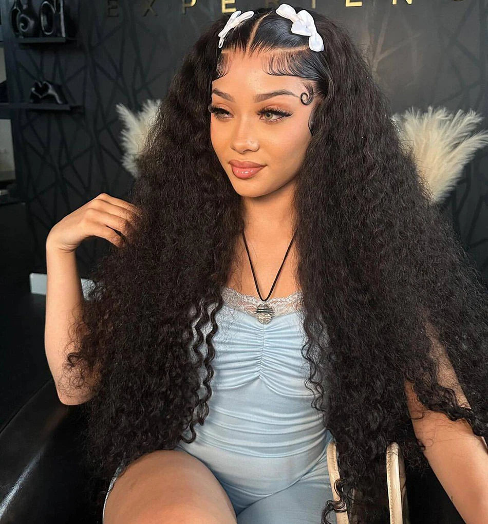 13x6 HD Transparent Lace Front Water Curly Wave Human Hair Wigs 40 Inch Long Jerry Curly Human Hair Frontal Wigs Full Bouncy