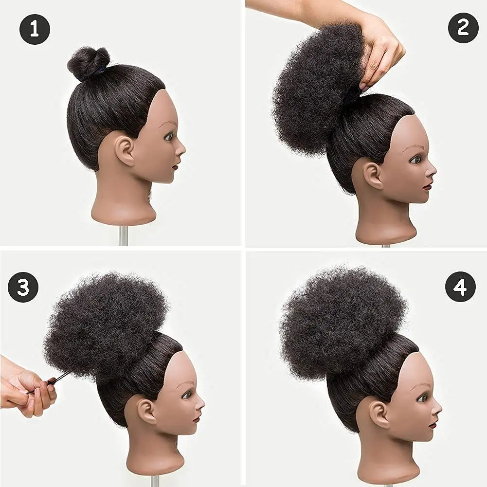 Synthetic Afro Puff Drawstring Ponytail Hair Bun 10 Inch Short Afro Kinkys Curly Afro Bun Extension Hairpieces Large Size