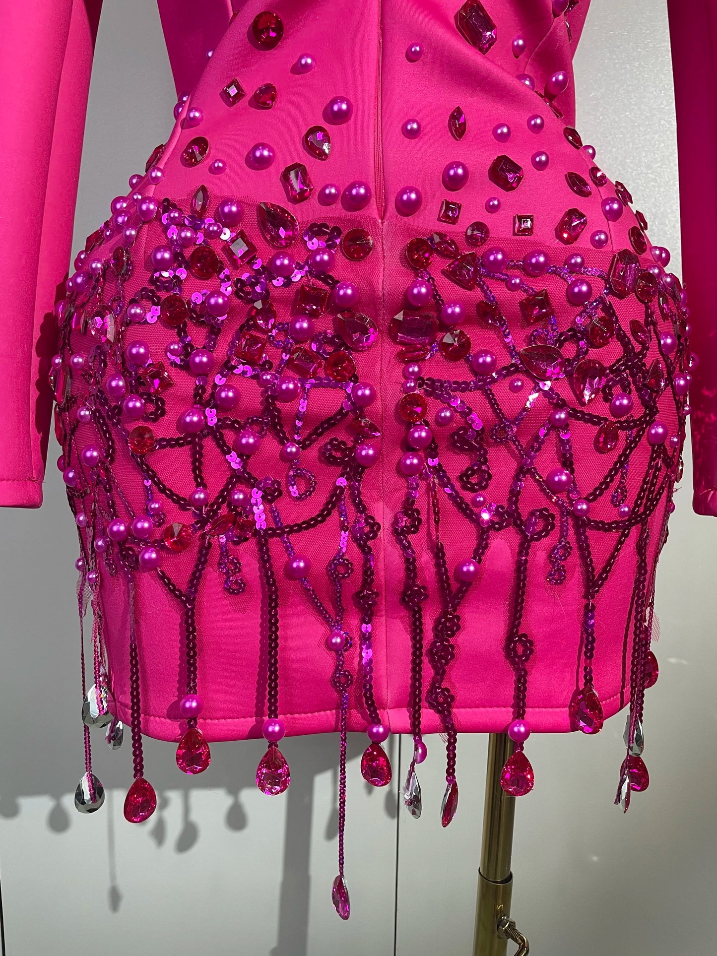 Glitzernde Kristallketten Perlen Langarm Minikleid 2025 Damen Geburtstag Abendparty Nachtclub Outfit Sängerin Hochzeitskostüm