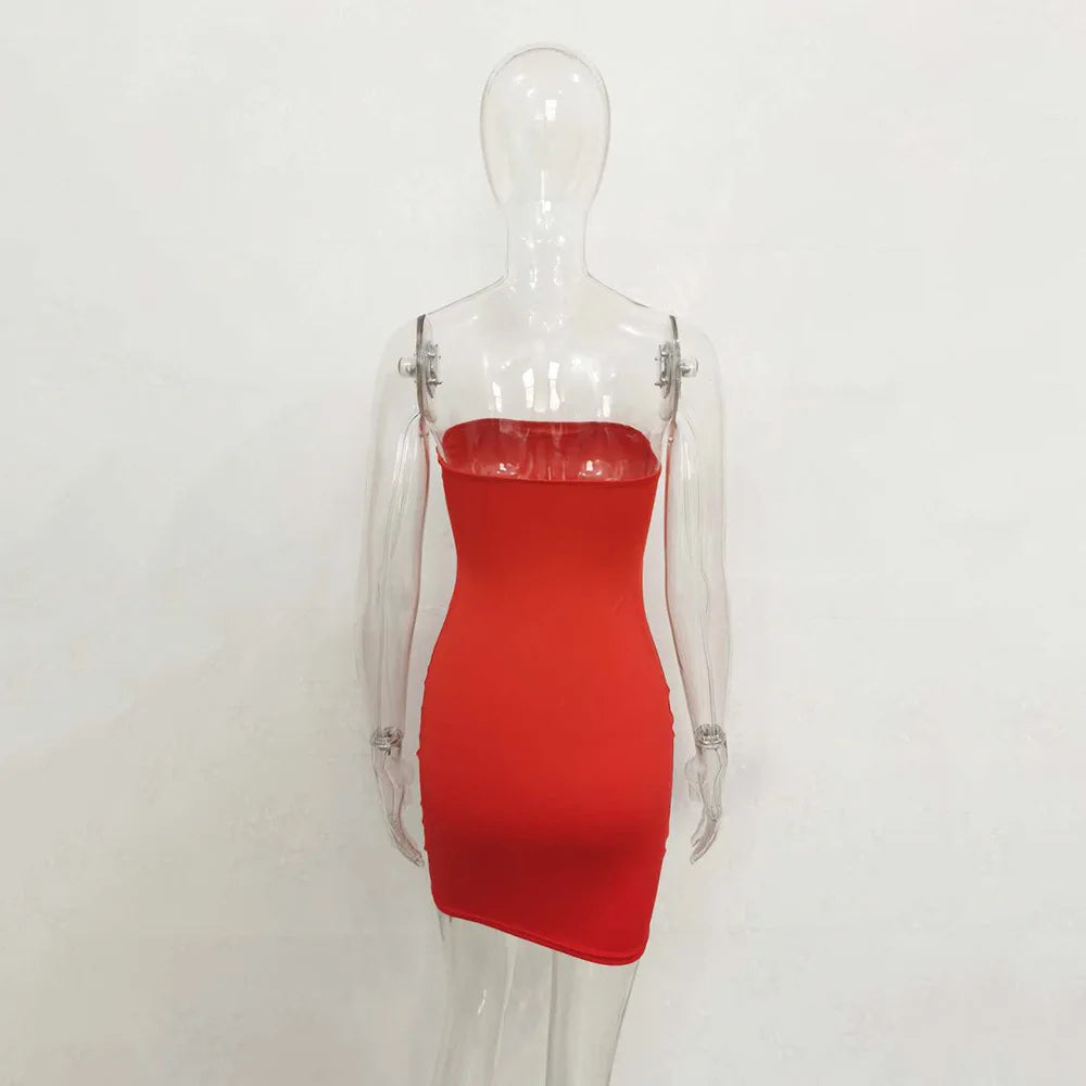 Sexy Trägerloses schulterfreies, pinkfarbenes Bodycon-Kleid für Damen, rückenfreies, schmales Minikleid, Club-Party-Kleider
