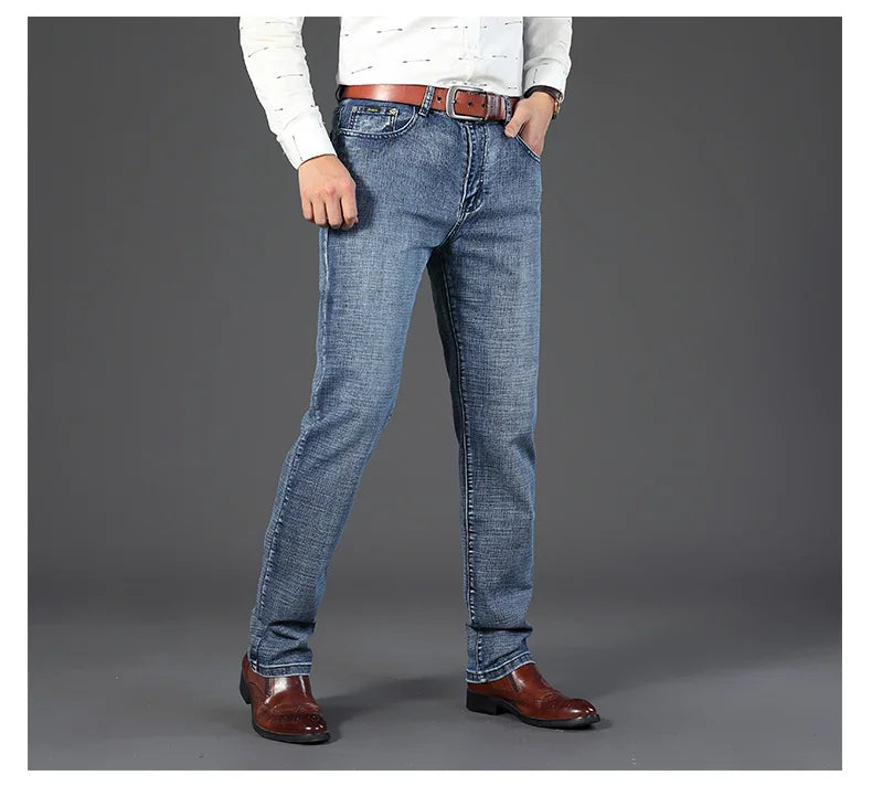 Wthinlee Neue Business Herren Jeans Casual Gerade Stretch Mode Klassische Blau Schwarz Arbeit Denim Hosen Männliche Marke Kleidung