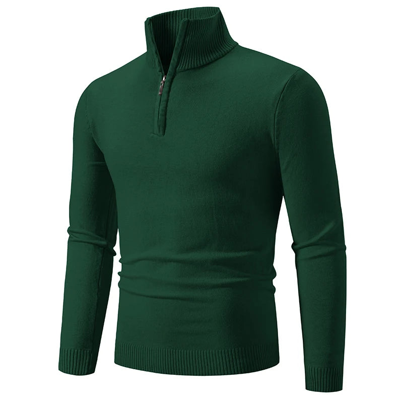New Men's Sweater Half Zipper Pullovers Winter Warm Stand Collar Turtleneck Cotton Knitted Sweater Men Solid Color Sweatwear