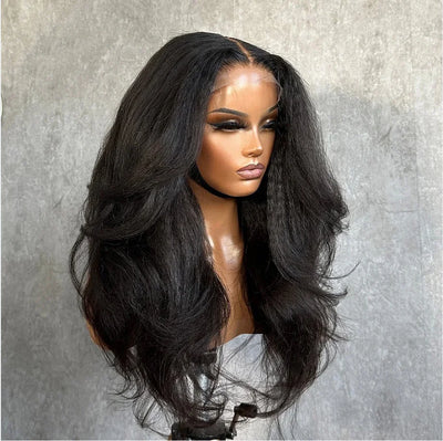 Weiche Körperwelle krauses glattes 26 Zoll langes 180 % Dichte, klebstofffreie Lace-Front-Perücke für schwarze Frauen mit Babyhaar, hitzebeständig