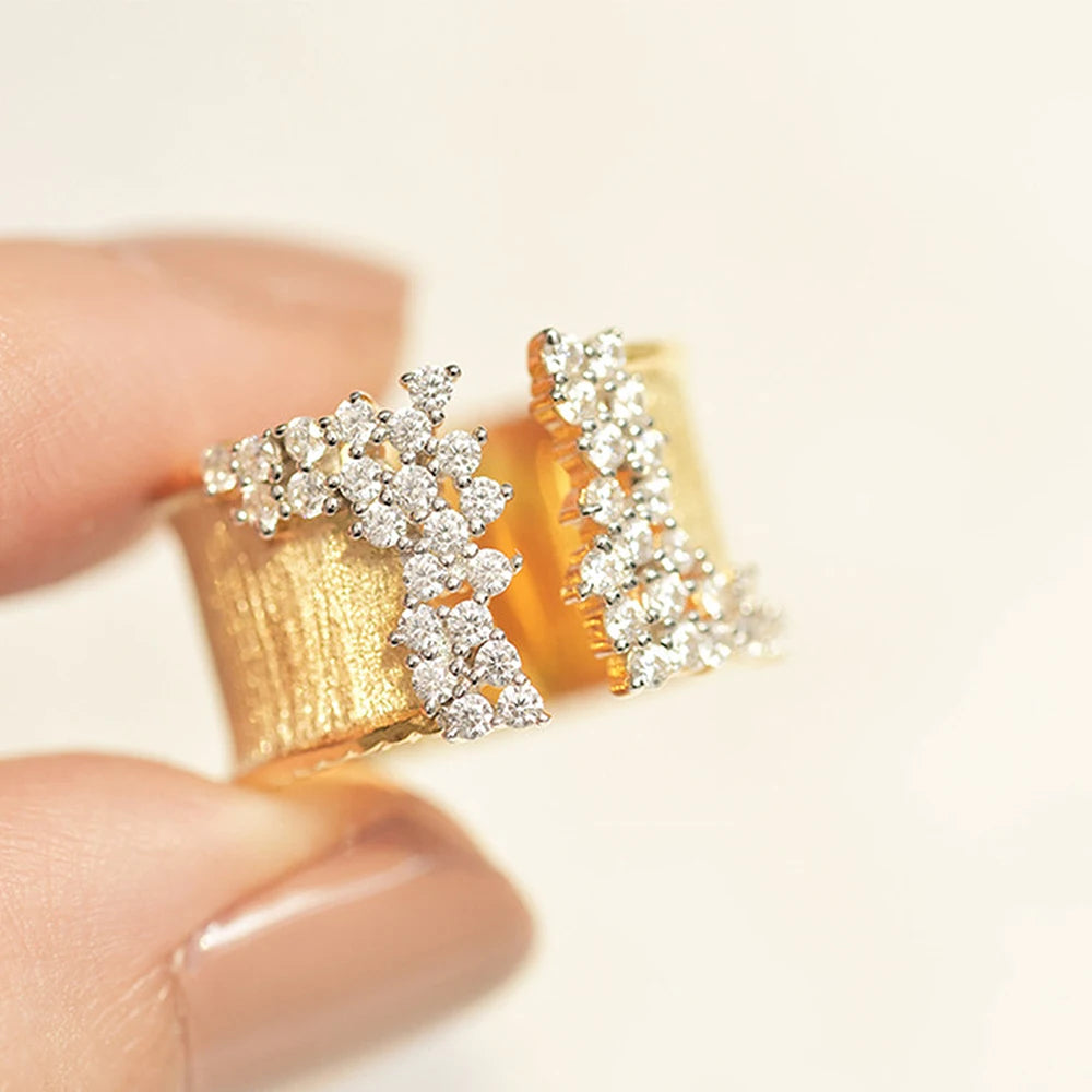 Huitan Trendy Luxury Gold Color Cubic Zirconia Ring for Women Modern Wide Band Finger Ring OL Style Female Jewelry Drop Shipping
