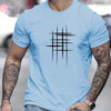 Summer Men's 100% Cotton Casual Loose Size Graphic Line Print Round Neck Short Sleeve T-shirt Top