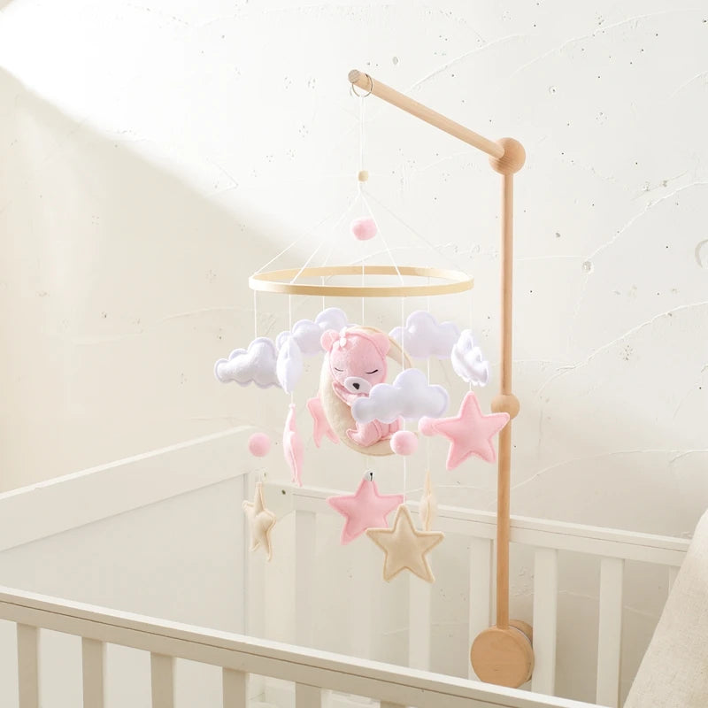 Baby-Kinderbett-Mobile-Rassel-Spielzeug 0-12 Monate Säugling Weicher Filz Teddy Samt Rosa Bär Bettglocke Hängendes Spielzeug Halterung Babybett Mädchen Spielzeug