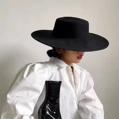 Hepburn-Stil Damen Flatcap Neue französische elegante Flat-Top-Mütze Dame Hut Retro-Filzhut mit breiter Krempe für Damen