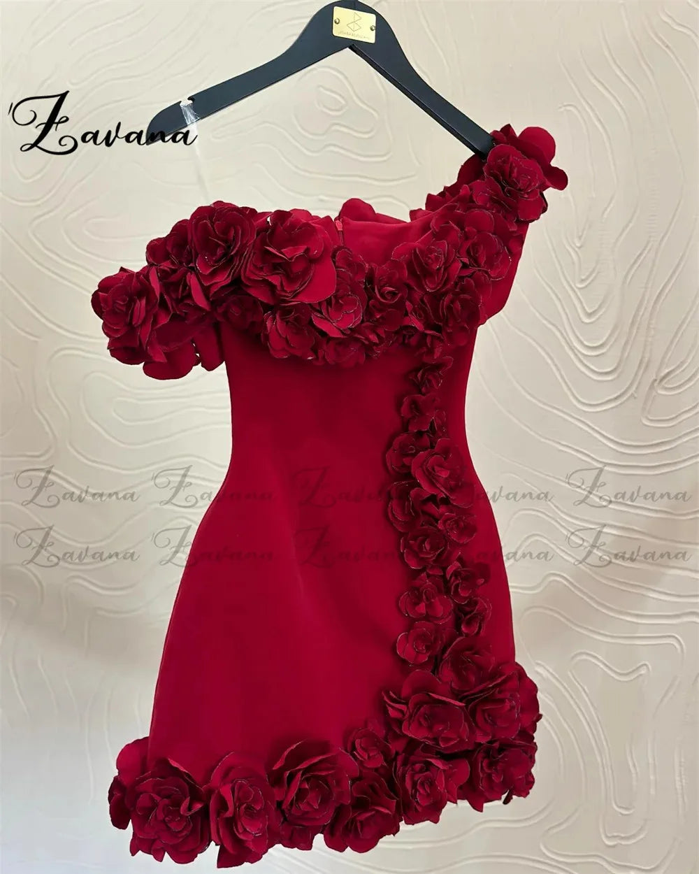 Zavana Attractive Flower Appliques Short Homecoming Dress Off the Shoulder Satin Cocktail Party Vestidos De Fiesta Customized