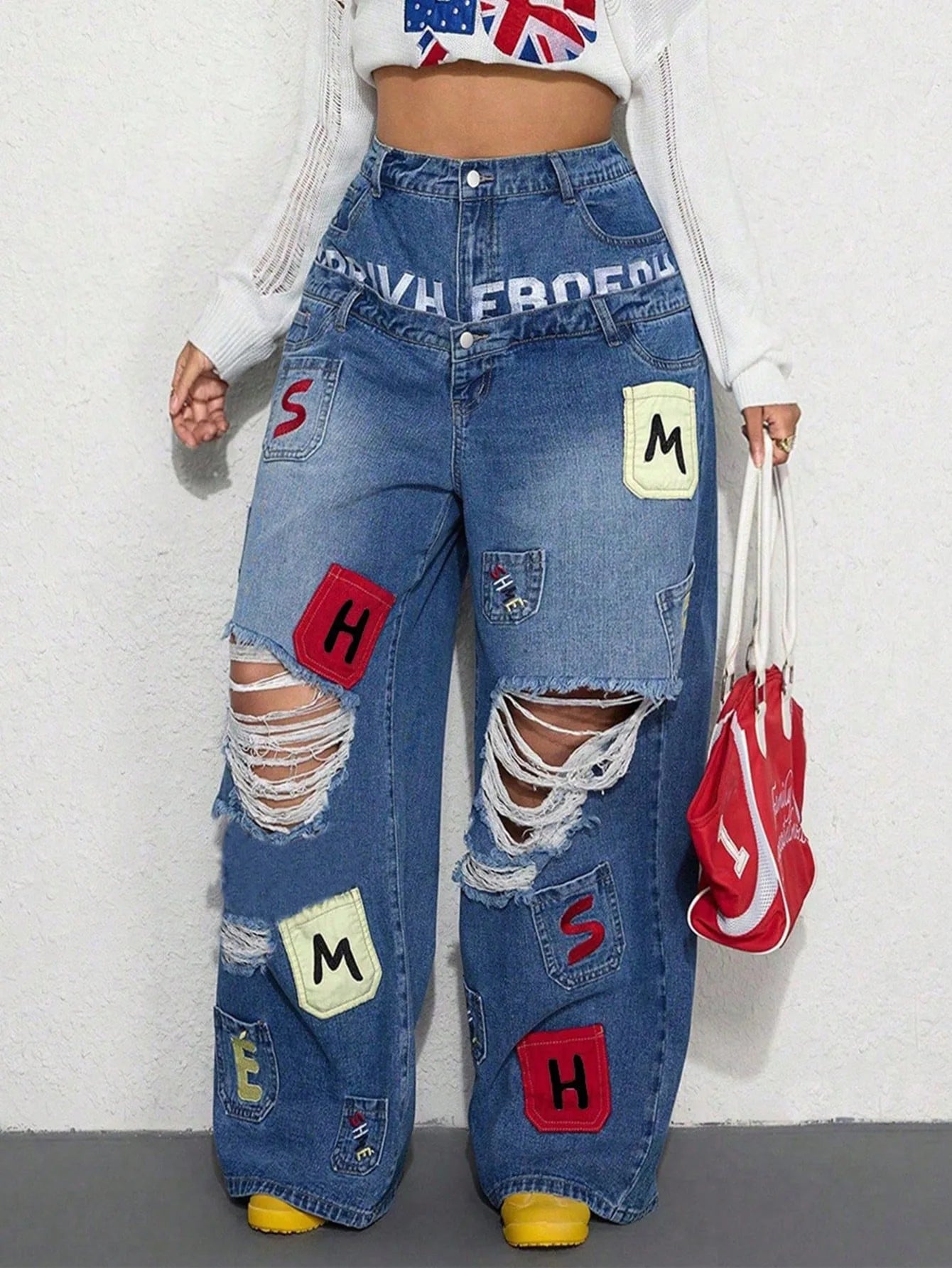 Hip Hop Wide Leg Jeans Pants Sexy Women High Waist Elegant High Street Ripped Denim Straight Trousers