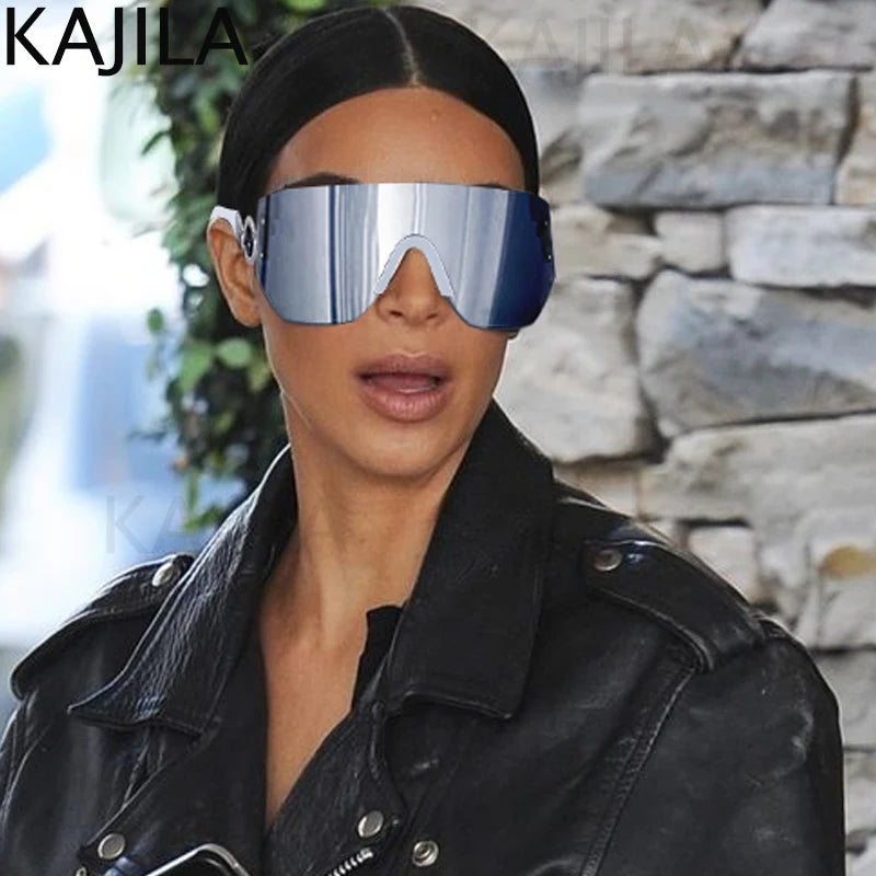 Oversized Shield Rimless Punk Sunglasses Women 2024 Luxury Brand Fashion Winged Sun Glasses For Ladies Shades Eyewear UV400