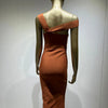 Damen Sommer sexy ausgehöhltes braunes Midi knielanges Bodycon-Bandagekleid 2023 Designer elegantes Abendpartykleid Vestido