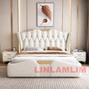 MINGDIBAO Luxuriöses, modernes Polsterbettgestell mit Goldakzenten, Designer-Bett aus echtem Leder, Schlafzimmermöbel in Queen-/King-Size