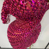 Women Sexy Sparkly Rhinestones Sequins Off The Shoulder Mesh Mini Dress Birthday Party Nightclub Dancer Stage PhotoShoot Costume