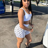 Summer Women Crop Top Shorts Set 2 Piece Sleeveless Moon Printed Sports Club Party Cexy Street Outfit