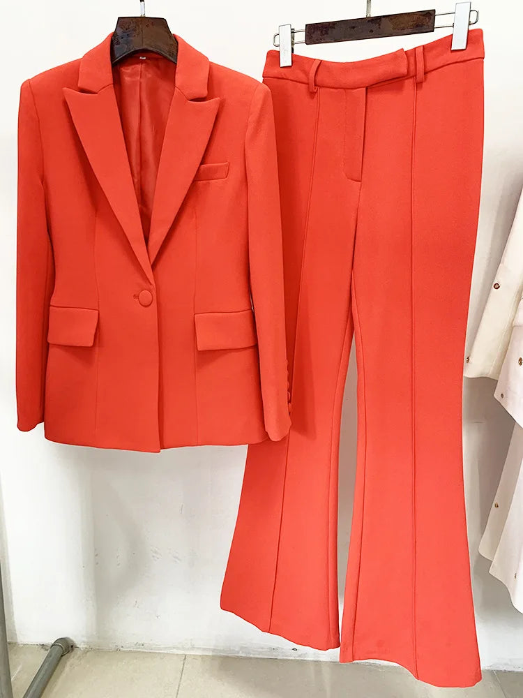 Pantsuit Suits Blazer Women Red Orange New Design Flare Pants Set Two Piece Sets Festival Office Business Female Suit Outfits