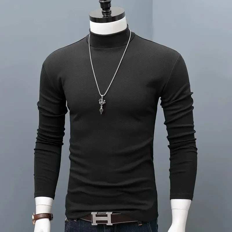 Long Sleeve T-shirt Thermal Underwear Tops Men Winter Clothes Thermal Shirt Autumn Men's Winter Tights High Neck Thin Slim Fit