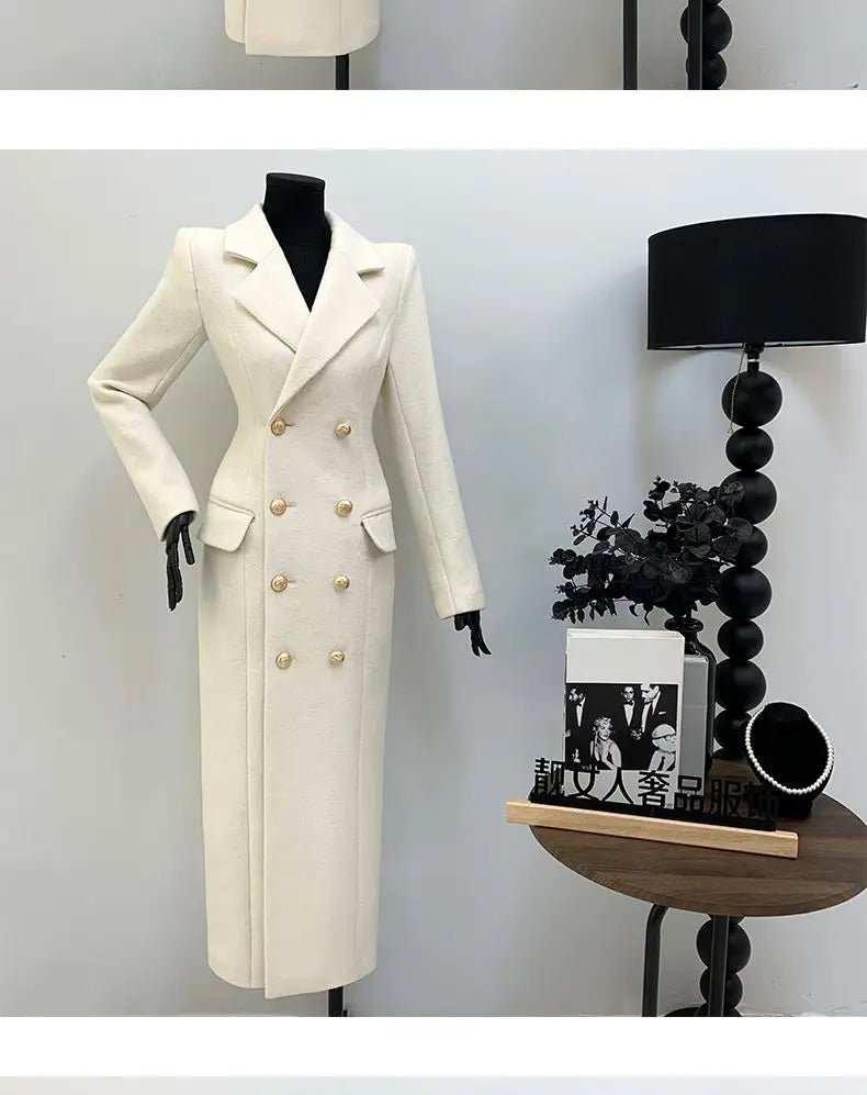 Autumn Winter Fashion High-Quality Women's Woolen Coat 2025 New Temperament Double Breasted Solid Color Women's Woolen Coat H322