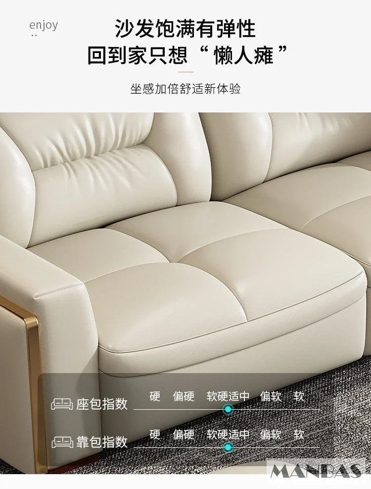 Premium italienische Echtleder-Ecksofas Sofagarnituren mit USB und Bluetooth Lautsprecher – MANBAS Wohnzimmermöbel