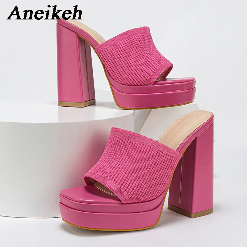 Aneikeh Sexy Gestrickte Wolle Chunky Plateau Sandalen High Heels Damen Peep Toe High Heel Sommer Nude Party Kleid Pantoletten Sandalen Schuhe