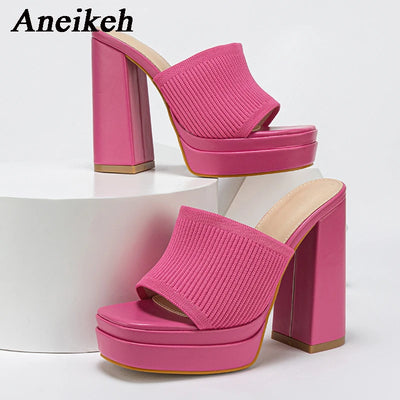Aneikeh Sexy Gestrickte Wolle Chunky Plateau Sandalen High Heels Damen Peep Toe High Heel Sommer Nude Party Kleid Pantoletten Sandalen Schuhe