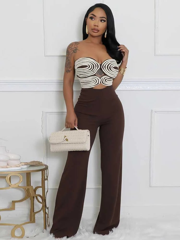 Damen Sommer Trägerloser Jumpsuit Sexy Einteiler Outfits Cut Out Taille Party Jumpsuit Kleidung Damen Langer Rückenfreier Overall