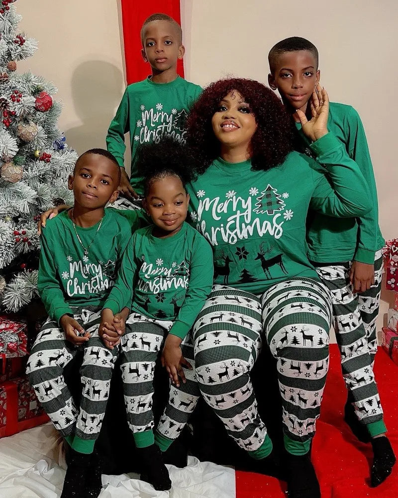 Merry Christmas Family Matching Outfits All Elk Print Mother Father Kids Pajamas Set Soft Loose Sleepwear Xmas Look Gift Pyjamas