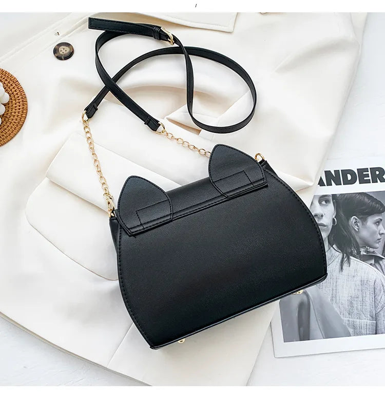 Summer Sailor Moon Ladies Handbag Black Luna Cat Shape Chain Shoulder Bag PU Leather Women Messenger Crossbody Small Bag Purses