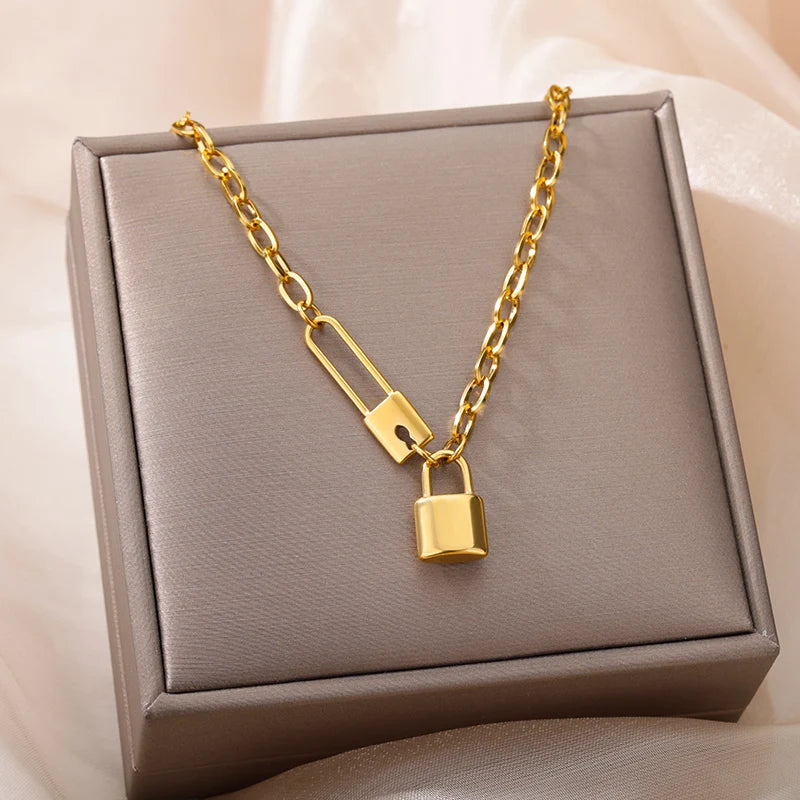 Double Layer Hollow Clavicle Chain Stainless Steel Necklace For Women Punk Hip-Hop Streetwear Jewelry Dropshipping