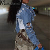 Fashion Zerissene Löcher Langarm Kurze Jeansjacke Damen Trend Streetwear Freizeit Oberbekleidung Damen Doppelknopf Splicing Mantel